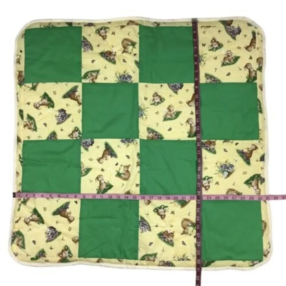 Handmade Baby Quilt Wall Hanging Nursery Décor 31x31 Rabbits Butterflies Flowers